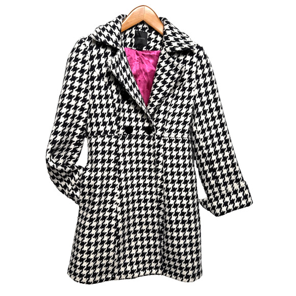 Y2K Express Wool Houndstooth Pea Coat Womens Small EUC Baby Doll Style Outerwear - Picture 1 of 12